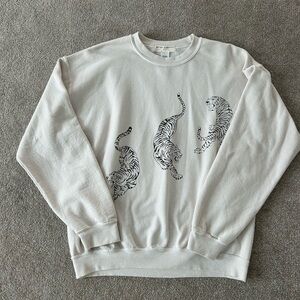 Project Social T Cream Tiger Print Men's Crewneck Sweater